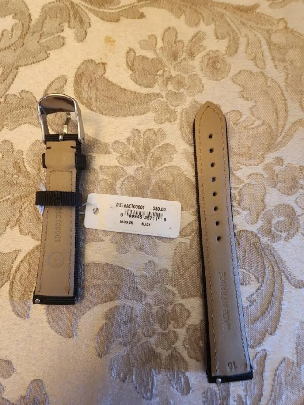 NWT - MICHELE 16MM BLACK LEATHER WATCH BAND